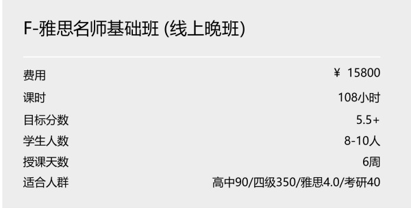 F-雅思名师基础班（线上晚班）