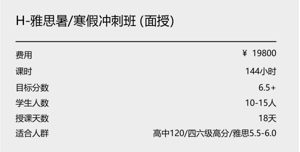 H-雅思暑/寒假冲刺班（面授）